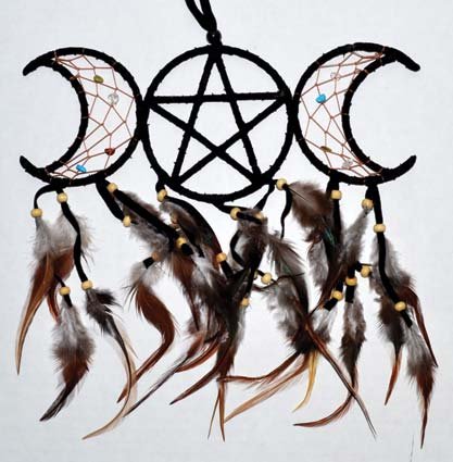 (image for) 3 1/2" x 9" Black Triple Moon dream catcher