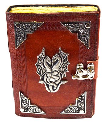 (image for) Double Dragon aged looking paper leather w/ latch 4 1/2" x 6 1/2" - Unlined