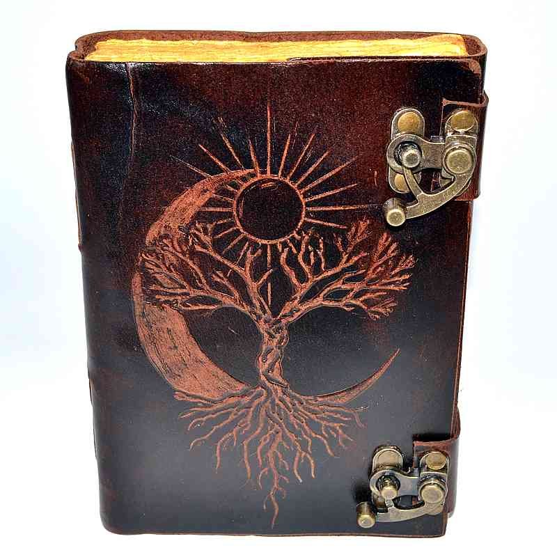 (image for) Sun/ Moon/ Tree aged looking paper leather w/ latch