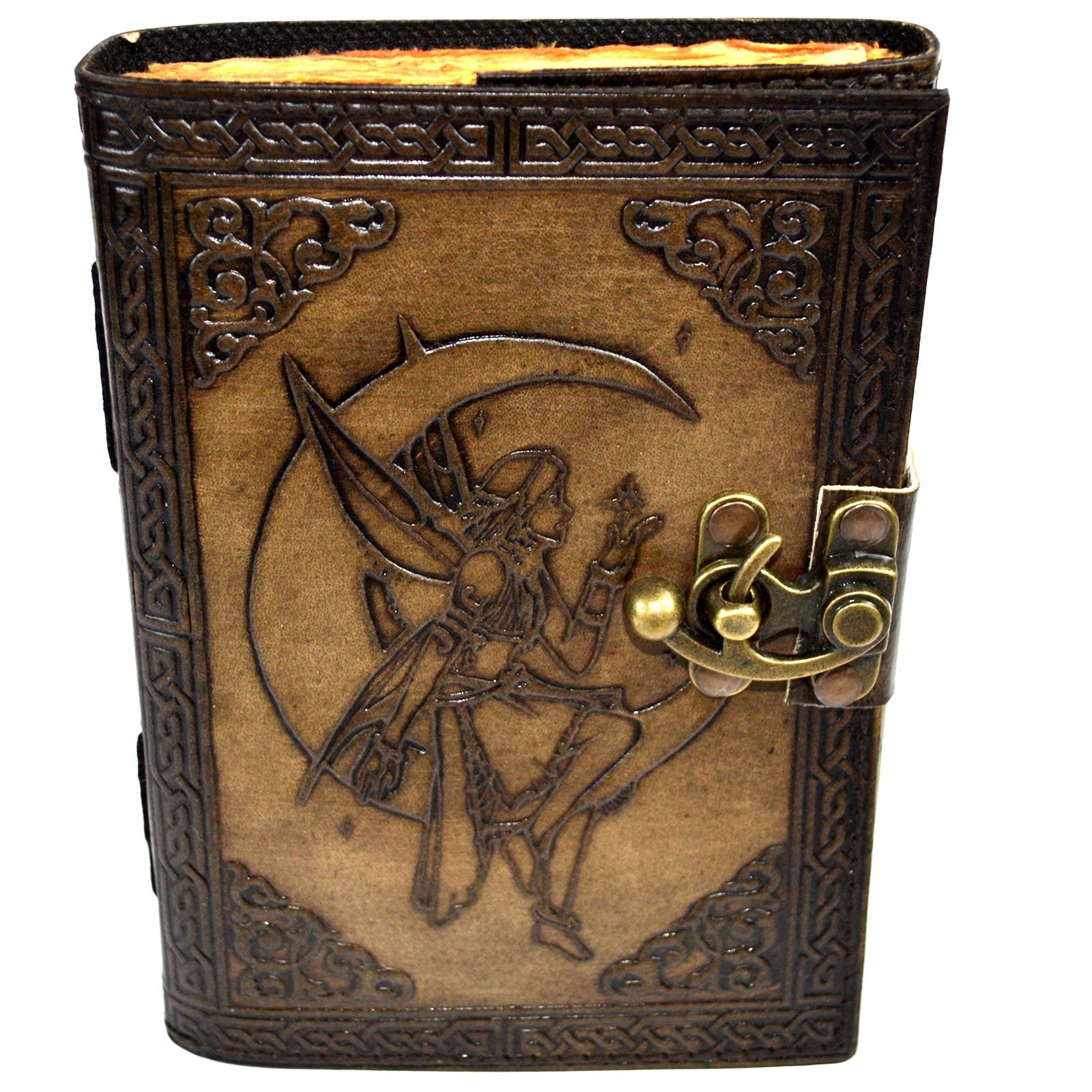 Fairy on Moon aged looking paper leather w/ latch (image for) Fairy on Moon aged looking paper leather w/ latch