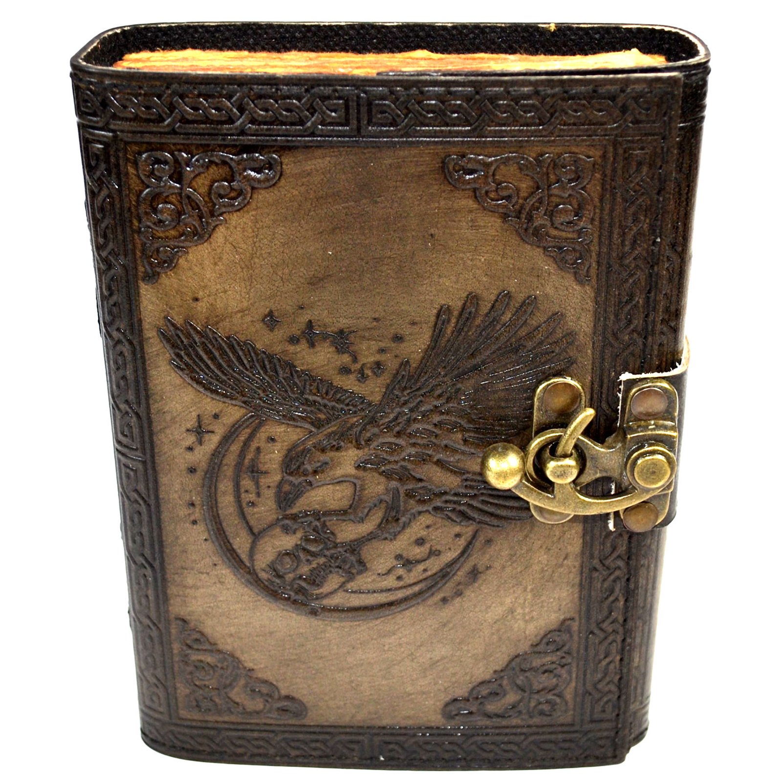 Raven & Skull aged looking paper leather w/ latch (image for) Raven & Skull aged looking paper leather w/ latch