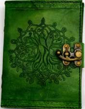 5" x 7" green Tree of Life leather w/ latch (image for) 5" x 7" green Tree of Life leather w/ latch