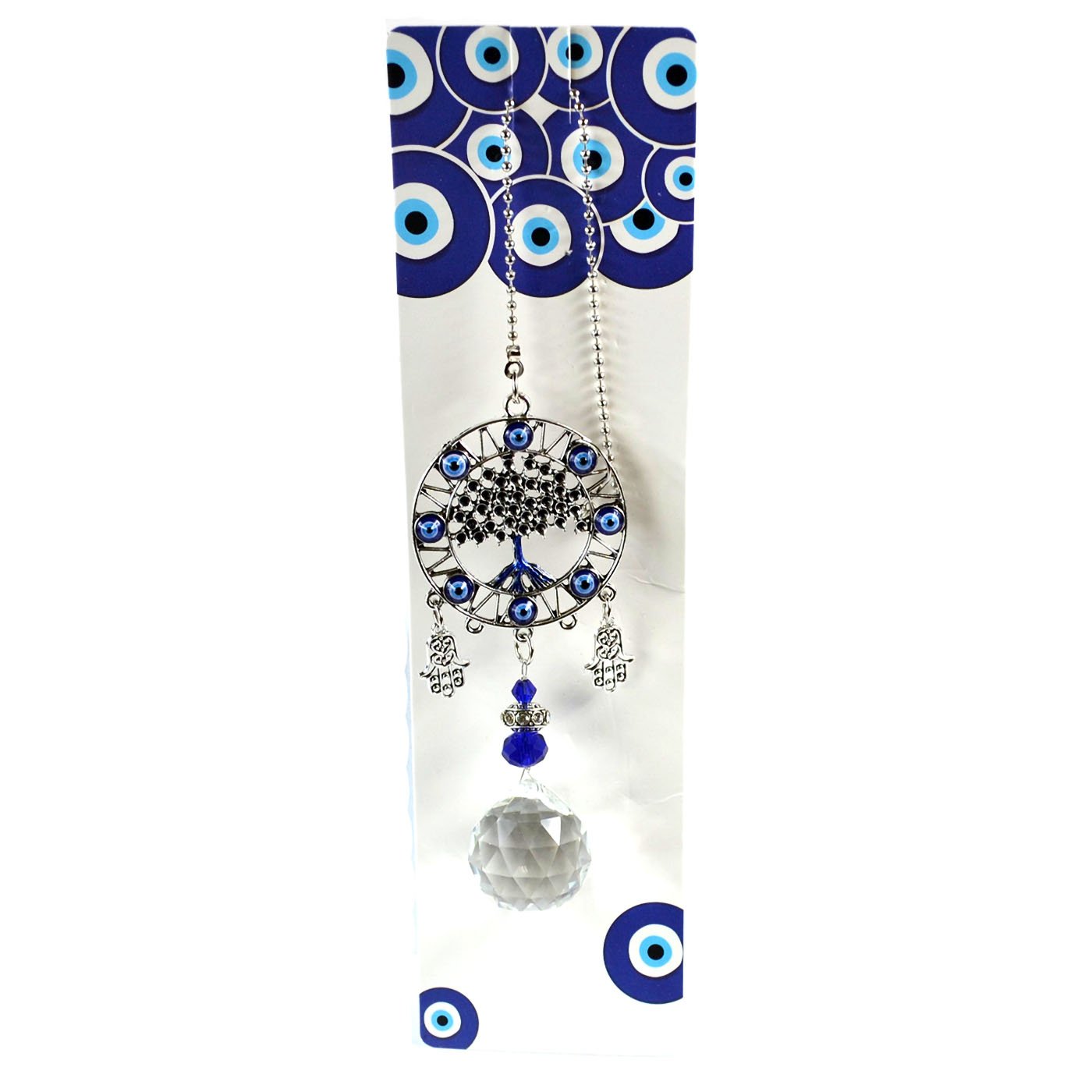 (image for) 13 1/4" Tree Of Life & Faceted Crystal evil eye wall hanging