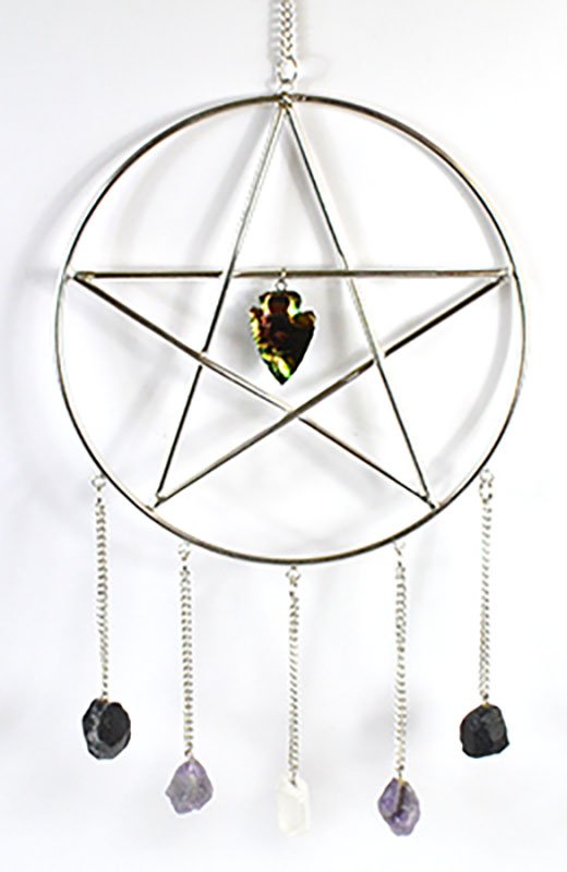 (image for) 15"x 6" Pentagram with Stones wall hanging