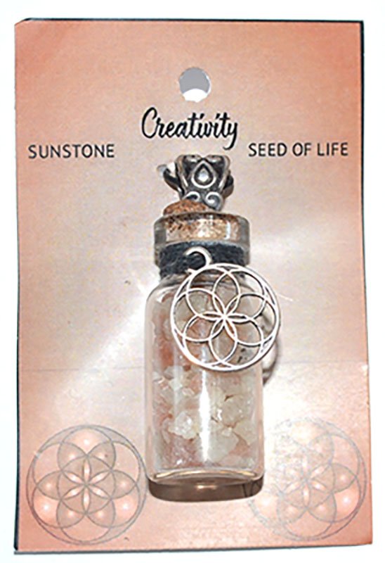 (image for) Sunstone Chips in Bottle with Seed of Life necklace