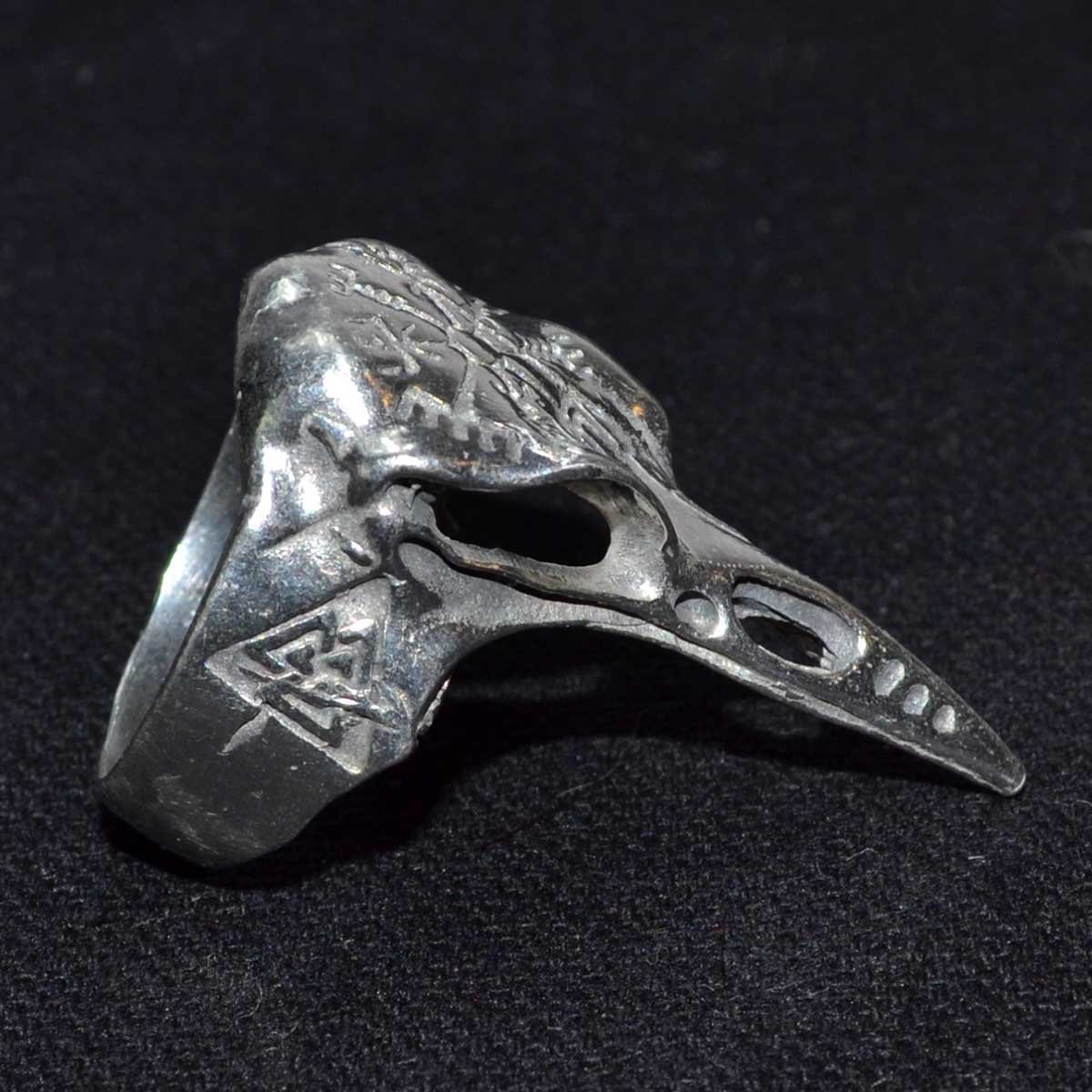 (image for) Raven Skull W Helm of Awe & Valknut ring size 8